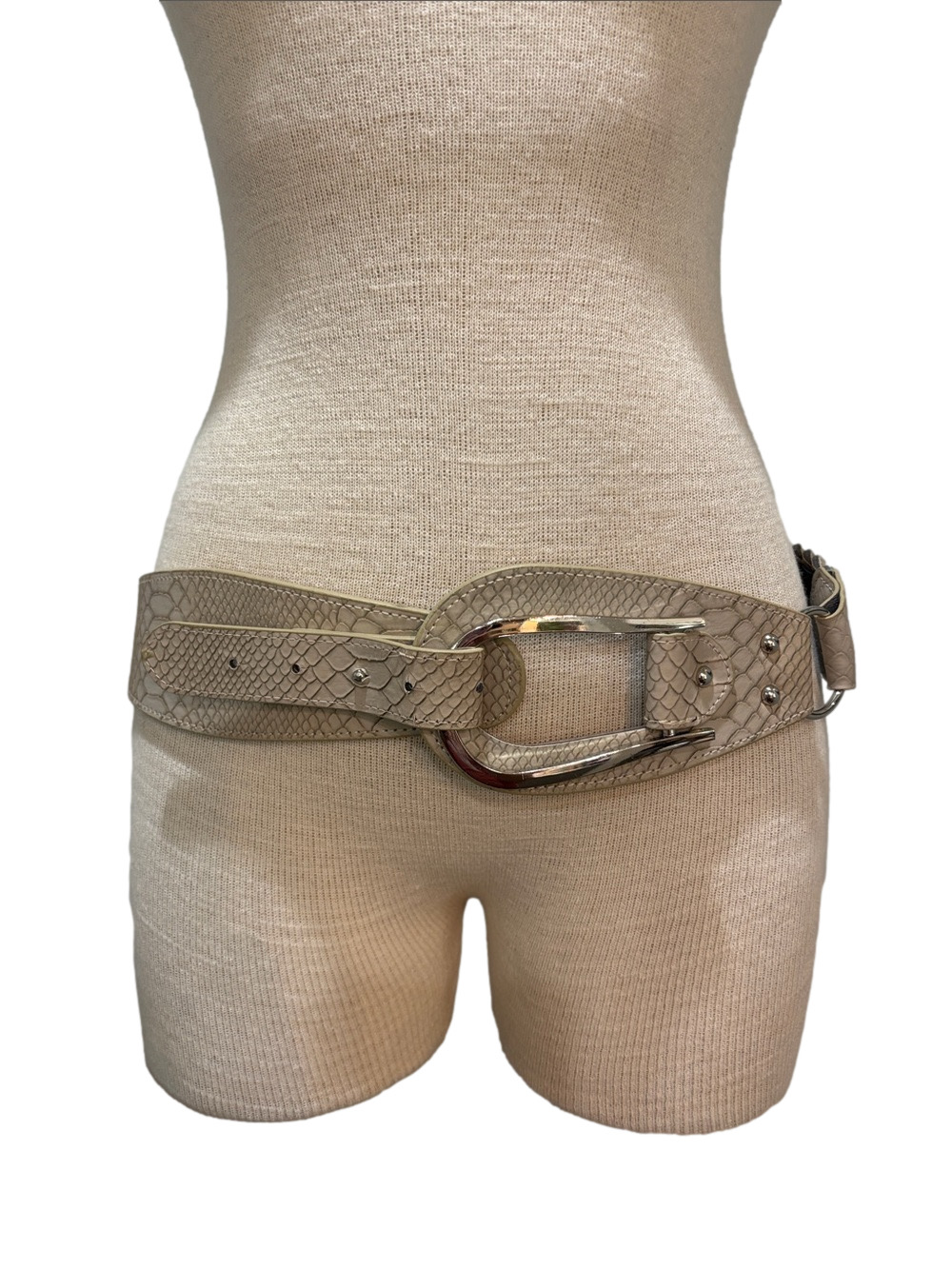 Tribal sz L taupe colored faux leather wide belt with silver accent